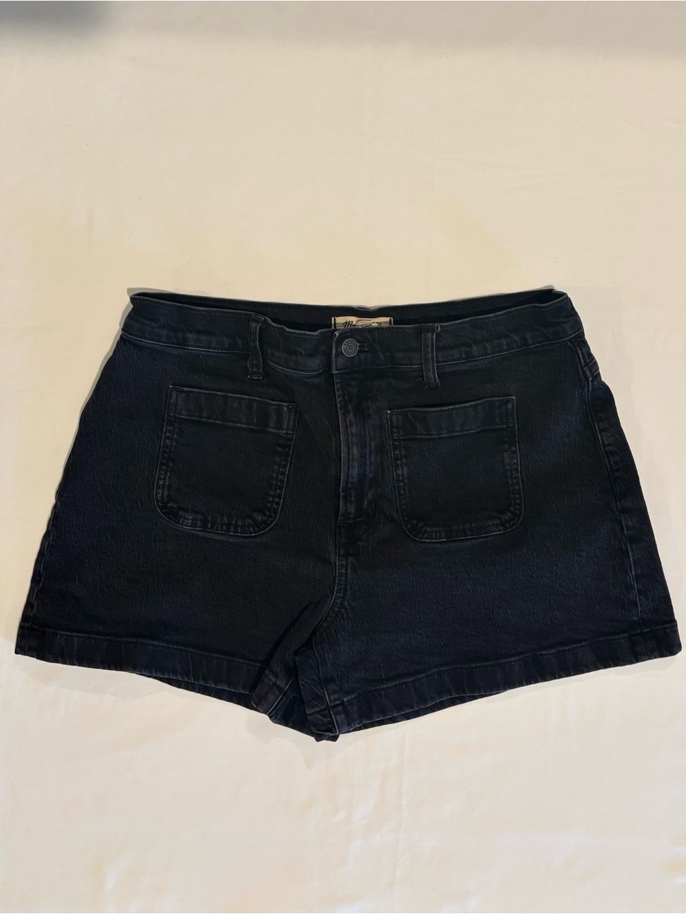 Madewell Distressed Black 'Emmett' High-Rise Stretch Denim Shorts Size 31